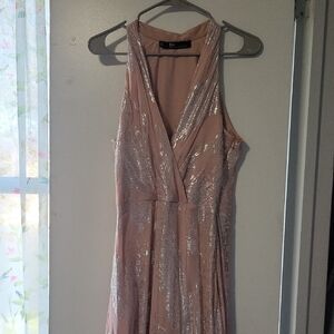 Chetta B Pink Sequin Halter Maxi Dress